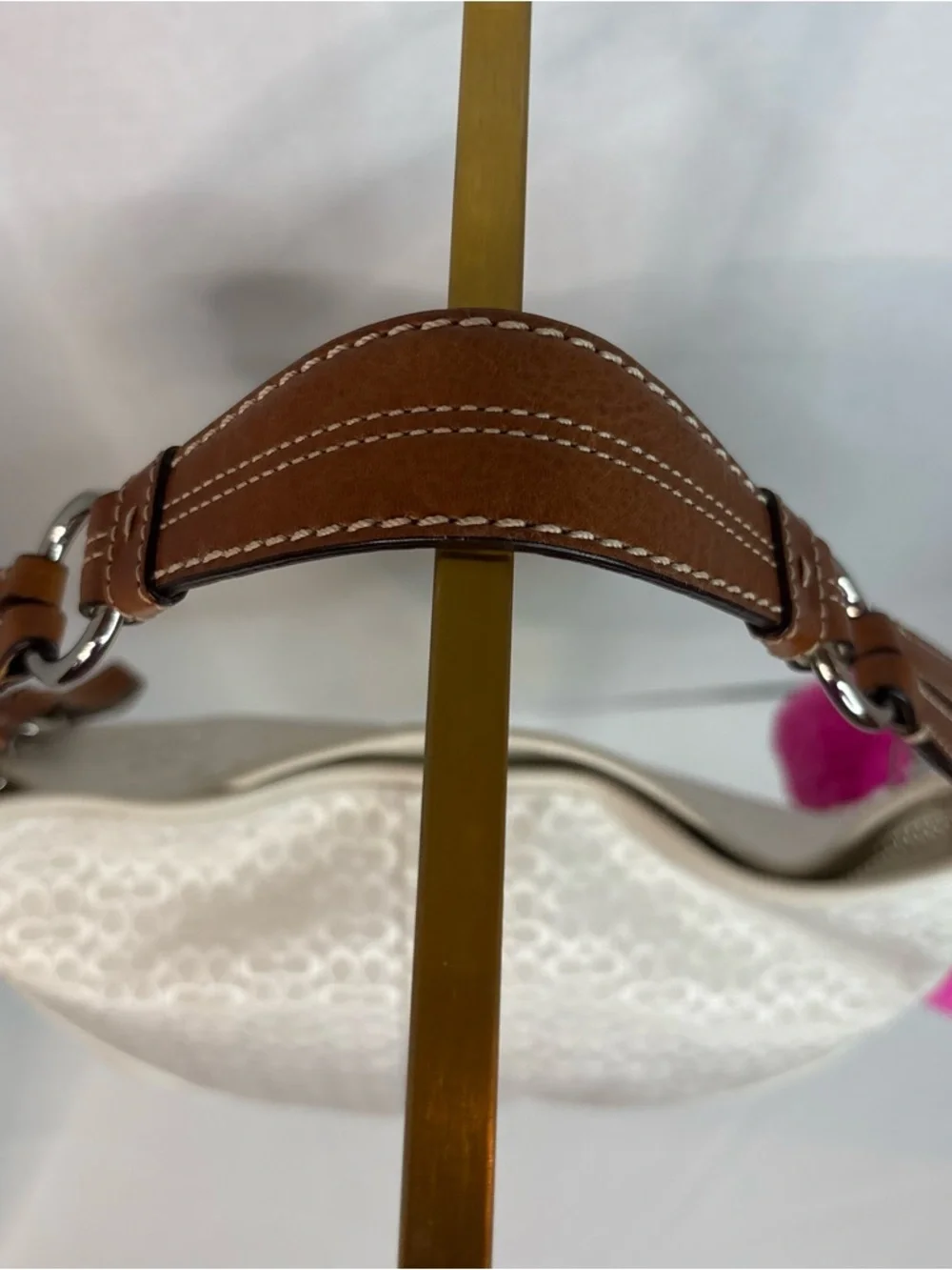 Vintage Coach Signature Soho Hobo Shoulder Bag White Jacquard Brown Leather - Picture 15 of 15